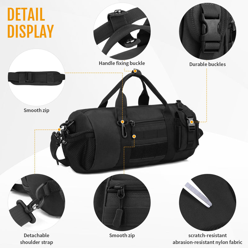 Huntvp Small Tactical Duffle Bag MOLLE Handbag Gear Military Travel Carry On Shoulder Bag Small Valise Black-1