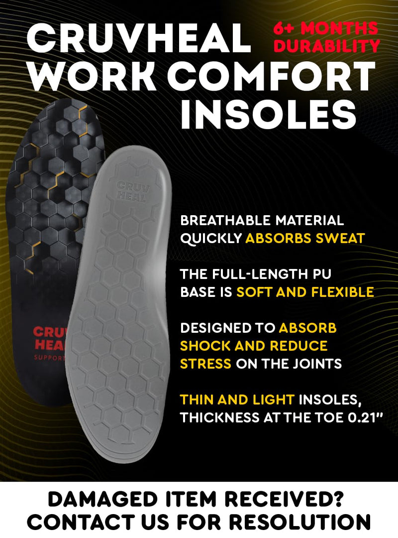 (New) Work Comfort Orthotic Insoles - Anti Fatigue Shoe Insert Men Women - Low Arch Support - Shock Absorption - Foot Pain Relief - Work Boot Insoles (Black Hexagons, L) Black Hexagons L(Men 9.5-10.5||Women 10.5-11.5)