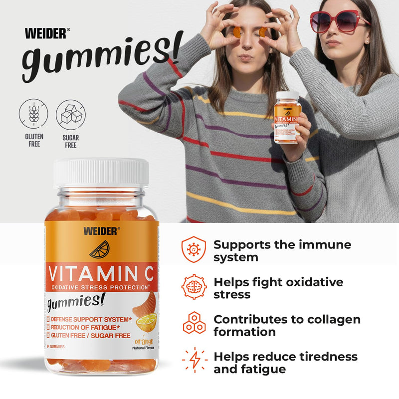 Weider Vitamin C Gummies - Reduces Fatigue and Supports Immune System Function - 250 mg per dose - Sugar- and Gluten-Free - Natural Flavours - 84 Gummies
