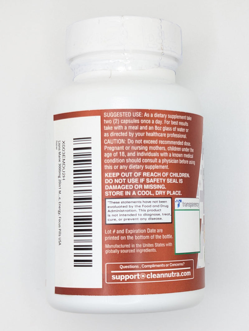 [Australia] - Clean Nutraceuticals Lions Mane 20in1 Mushroom Supplement with Turkey Tail Reishi Cordyceps Chaga Maitake Meshima Poria Cocos Shiitake Oyster Porcini Enoki - 1 Pack 