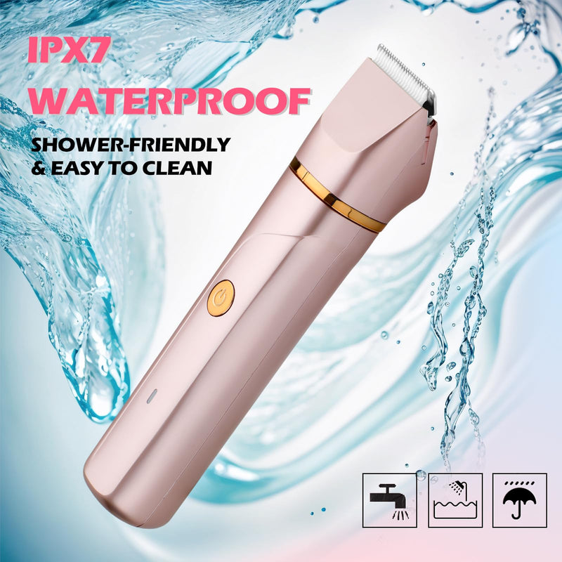 [Australia] - Bikini Trimer for Women,2 in 1 Electric Razor Shaver Facial Hair Women-IPX7 Waterproof Wet/Dry,USB Recharge Dock with Snap-in Ceramic Blades for Face Body Leg Bikini Underarm Arm 