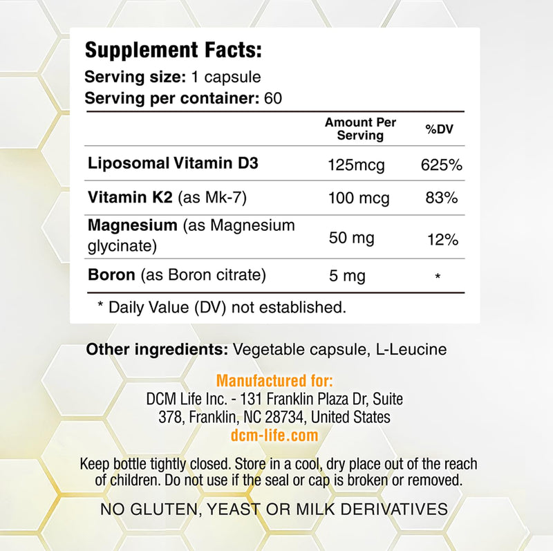DCM Ultimate D3 Liposomal Vitamin D3 + K2 5000 IU with Boron & Magnesium - High Absorption Immune & Heart Health Support - 60 Capsules