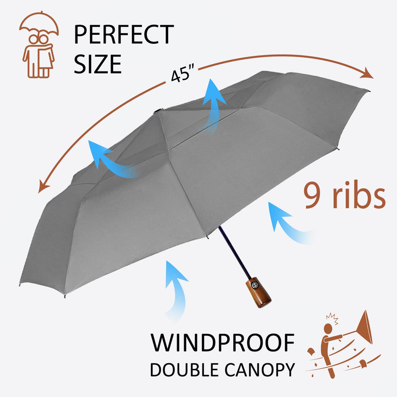 NEW 2 PCS Windproof Strong Umbrellas for Rain Compact Black Umbrella and Grey Premium Umbrella for Women and Men Automatic Open Close Umbrella Folding Sun Umbrella UV Protection - Bundle