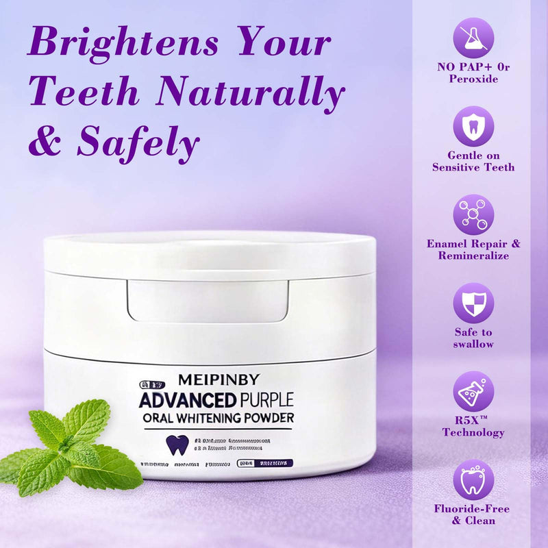 2 PCS Teeth Whitening Powder, Nano Hydroxyapatite Remineralizing Tooth Powder with Niacinamide,R5X Advanced Purple Color Balance Immediate Results, Mint Flavor, 2 * 50 Grams