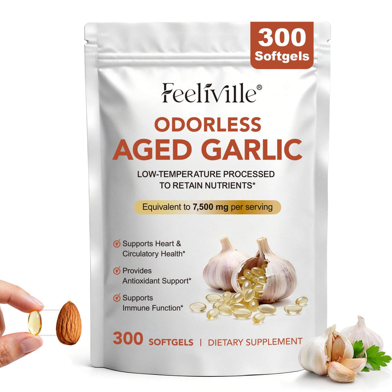 Aged Garlic Extract Capsules | 300 Softgels | Odourless Garlic Capsules | High Strength | Cold Pressed | Non-GMO, Gluten-Free, Heart Health, Antioxidant & Immune Support