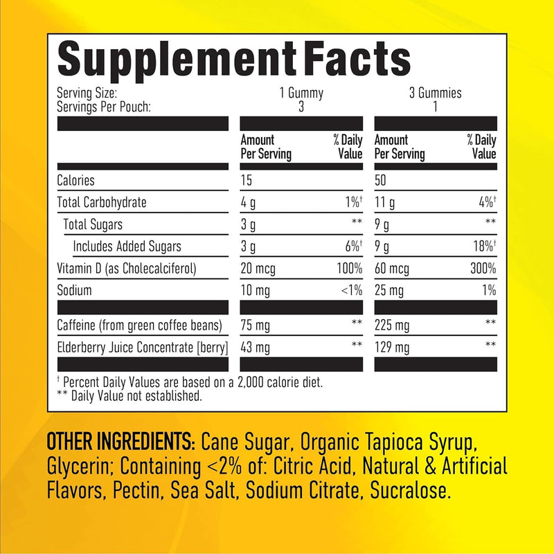 [Australia] - Energy Gummies, 1125mg of Plant-Based Caffeine Chews per Bottle, Long Lasting Energy Boosters, Tropical (15ct) 