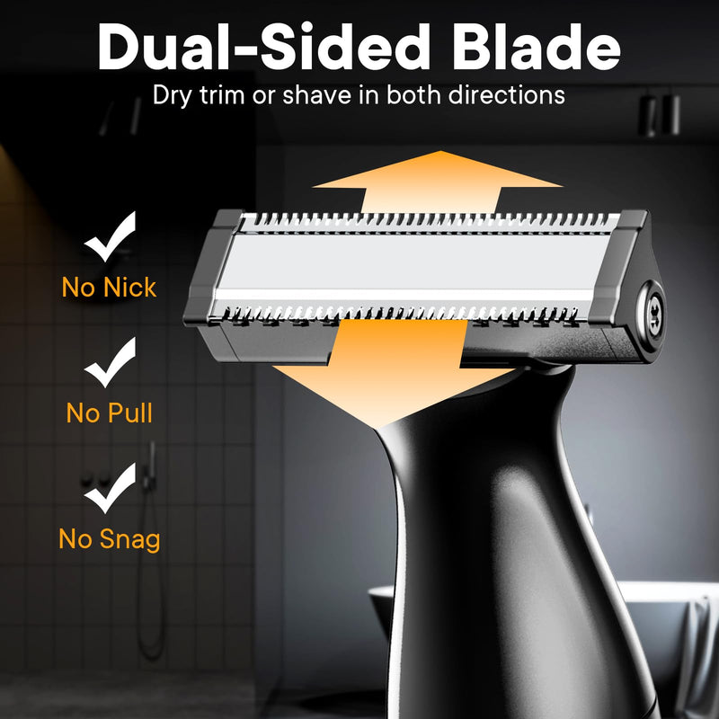 [Australia] - Body Shaver & Hair Trimmer for Men, Funstant Manscape for Body & Intimate Hair, Wet/Dry Water Resistant, Precision Electric Shaver, Bidirectional Blade, USB-C Balls Trimmer Dark Black 