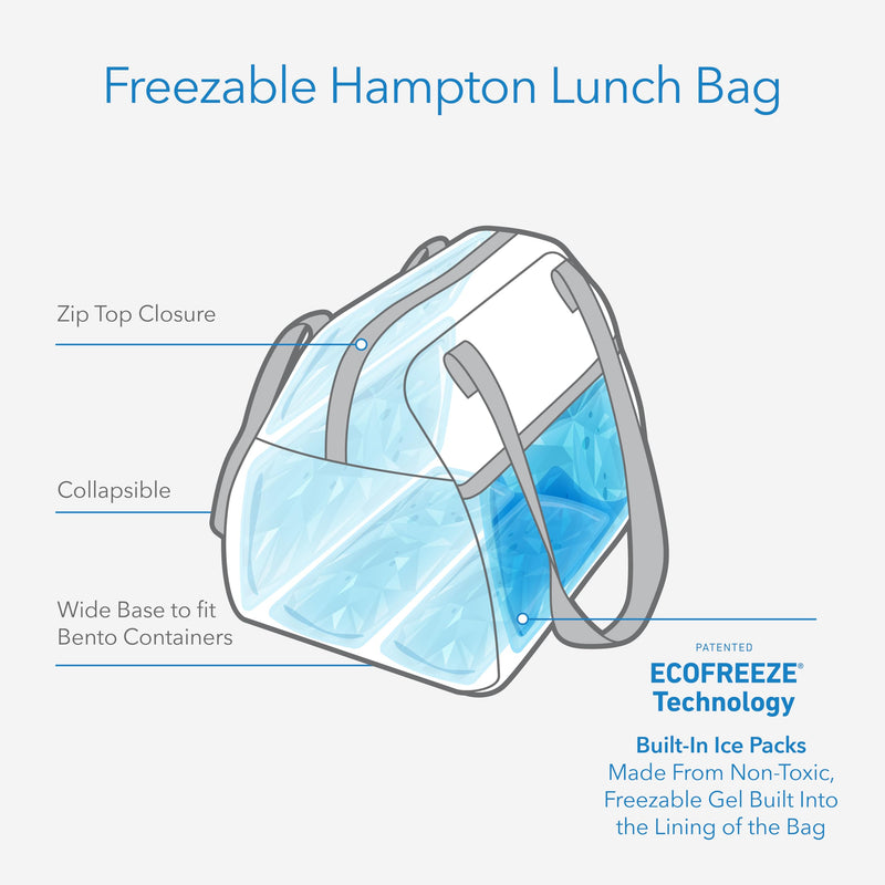 [Australia] - PackIt Freezable Hampton Lunch Bag, Black Grid, Built with EcoFreeze Technology, Collapsible, Reusable, Zip Closure with Front Pocket and Shoulder Straps, Perfect for Tweens and Adults 
