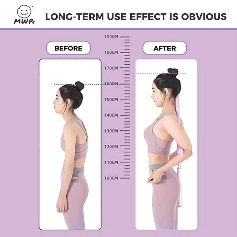 [Australia] - Yoga Stick Posture Corrector – Adjustable Back Straightener for Women, Men & Kids – Relieve Back & Neck Pain – Includes Carry Bag & Exercise Guide – Posture Stick for Daily Training PURPLE 