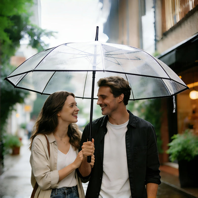 Clear Umbrella for Women Men, Auto Open Large Canopy Transparent Coverage Stick Umbrella for Weddings,Prom,Graduation and Outdoor Events Black
