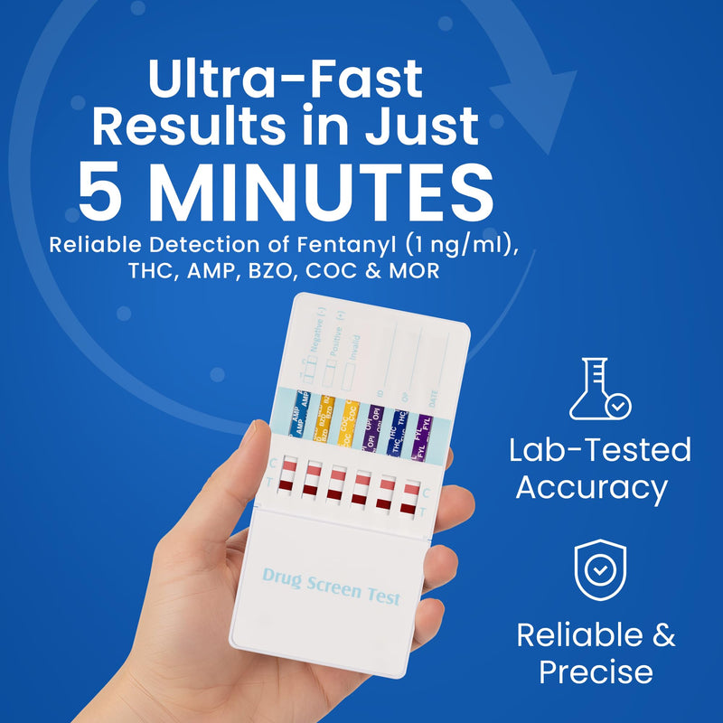 6 Panel Federal Multi-Drug Urine Test Kit, Federal 5 Urine Drug Test with Fentanyl (1 ng/mL), Cocaine, Amphetamines, Opiates, PCP & THC Tests for Home Use, Fast Results Multi-Panel Dip Tests at Home