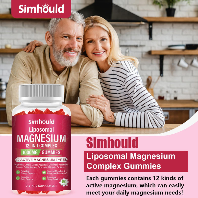 2 Packs Liposomal Magnesium Complex Gummies-as 12 Forms of Magnesium Citrate,Glycinate,Malate,Oxide,and More with Vitamin D3, B6,C, Ashwagandha & CoQ10 for Women and Men-Support Bone & Muscle 120 Cts 60 Count (Pack of 2)