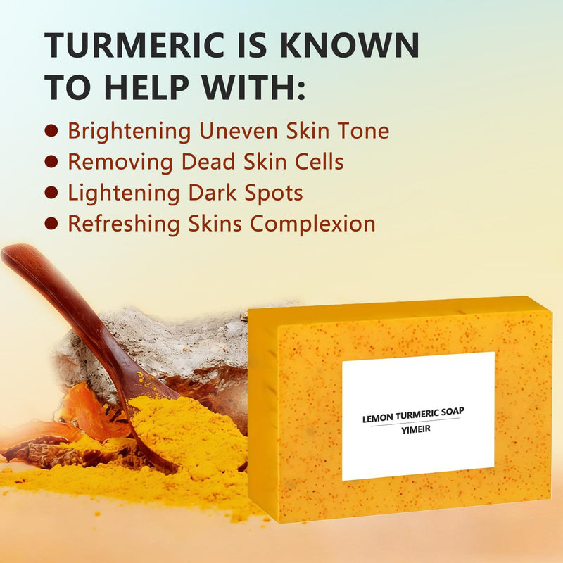 Turmeric Soap Bar - Handmade Lemon & Ginger Soap Bar, 100% Natural Brightening for Dull Skin, Antioxidant Face & Body Soap, Outdoor Home Use, Fit All Skin Type 4.1 oz Turmeric