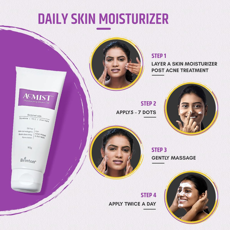 Acmist Moisturizing Cream Gel for Oily & Acne-Prone Skin | Oil-Free, Non-Comedogenic, Quick Absorbing & Makeup Friendly | With Vitamin E, Aloe Vera & Squalane | For Men, Women & Teens | 50g Pack 2 1.76 Ounce (Pack of 2)