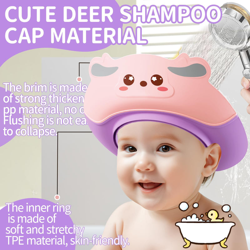 [Australia] - Baby Shower Cap Shield for Kids Soft Silicone Adjustable 1-10 Years Old Cartoon Deer Shower Cap for Kids Toddler Shower Cap Shield Makes the Kids Bath More Fun Pink 
