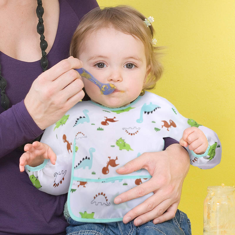 [Australia] - Accmor 5 Pack Long Sleeve Baby Bibs, Waterproof Sleeved Bib, Toddler Soft Bib for 6-36 Months Cactus/ Flamingo/Dinosaur/Pig/Elk Medium : 6-24 Months 
