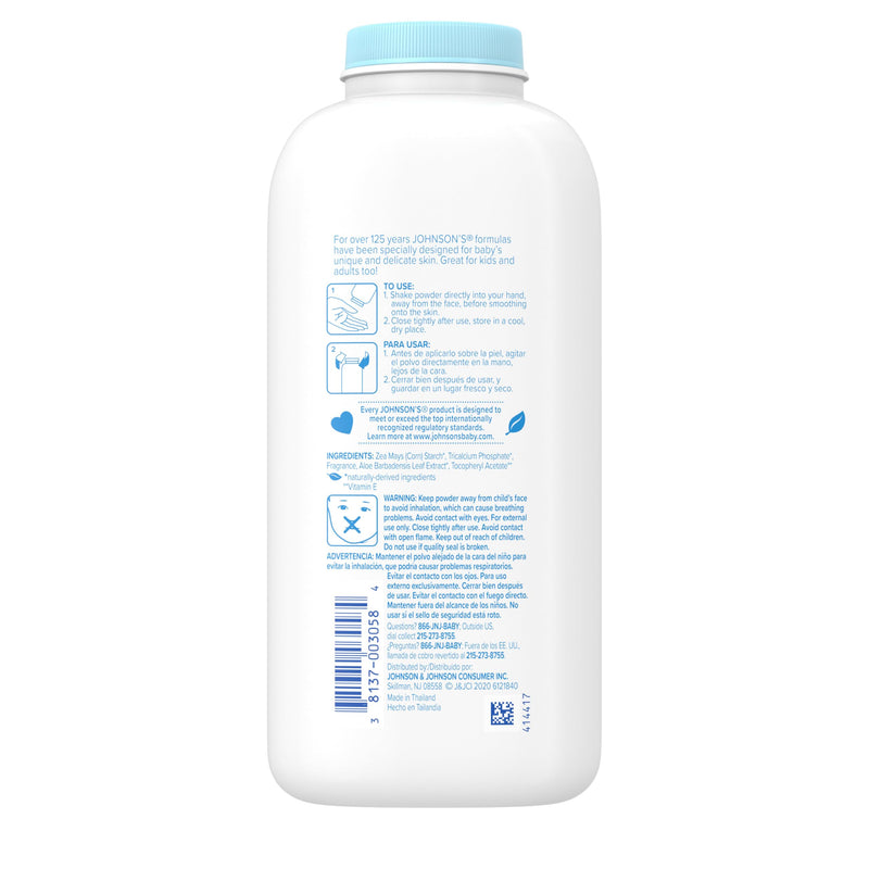 Johnson's Baby Powder with Cornstarch, Aloe & Vitamin E, 15 oz | Hypoallergenic, No Added Parabens & Dyes, Designed for Delicate Skin, For Babies, Kids, & Adults 15 Ounce (Pack of 1)