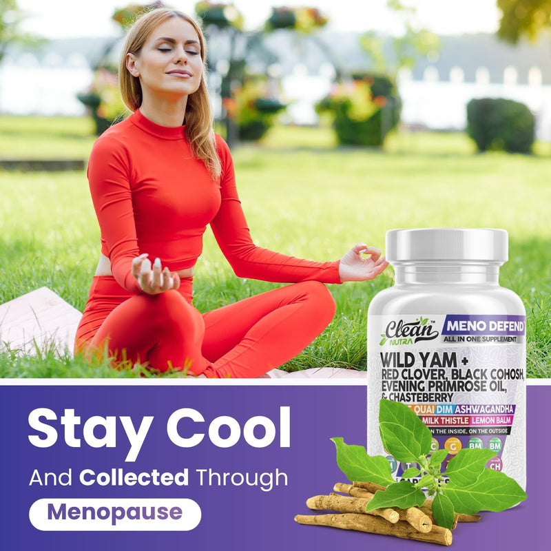 [Australia] - Clean Nutra Wild Yam Root Capsules with Red Clover Black Cohosh Evening Primrose Oil Chasteberry Dong Quai DIM Ashwagandha Grape Seed Extract Milk Thistle Lemon Balm and more Hormone Balance For Women 