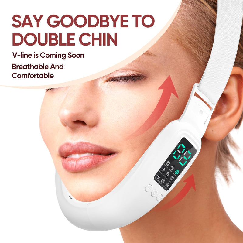 Intelligent Electric Double Chin and V-Shaped Face Machine with 8 Modes & 15 Adjustable Intensities - Women's V-Face Device White