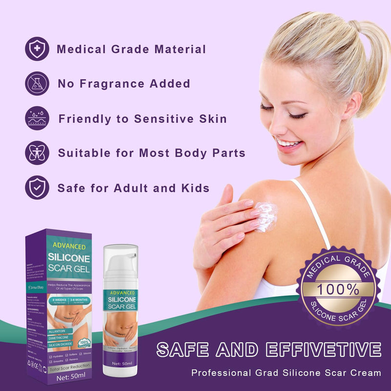 [Australia] - Silicone Scar Cream Scar Gel - Advanced Scar Gel Scar Treatment for Stretch Marks Removal, Old & New Scars, Surgical Scars, Burns, Acne, C-Section, Keloid Scar Treatment for Women & Men, 1.76Oz 