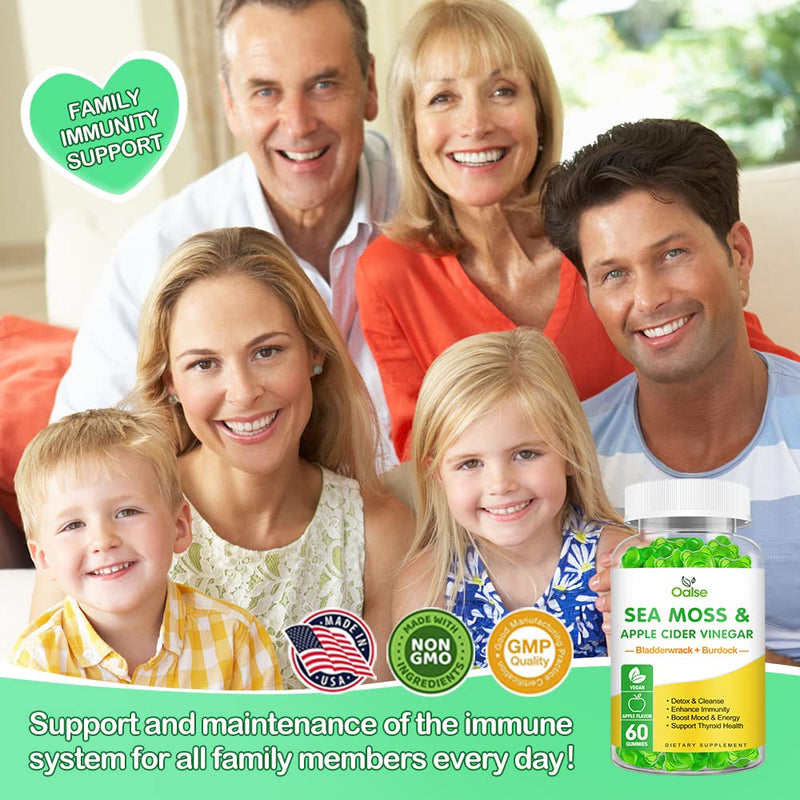 Sea Moss Gummies, Bladderwrack, BurdockRoot for Immune Health | 60Count, Apple Flavor 60 Count (Pack of 1)