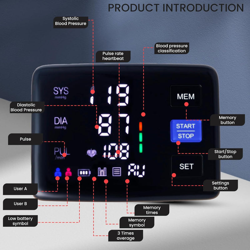 [Australia] - Digital Blood Pressure Monitor: Accurate Automatic Upper Arm BP Machine & Heart Rate Monitoring Meter | Sphygmomanometer with Large Color Screen, Fast Measurements 