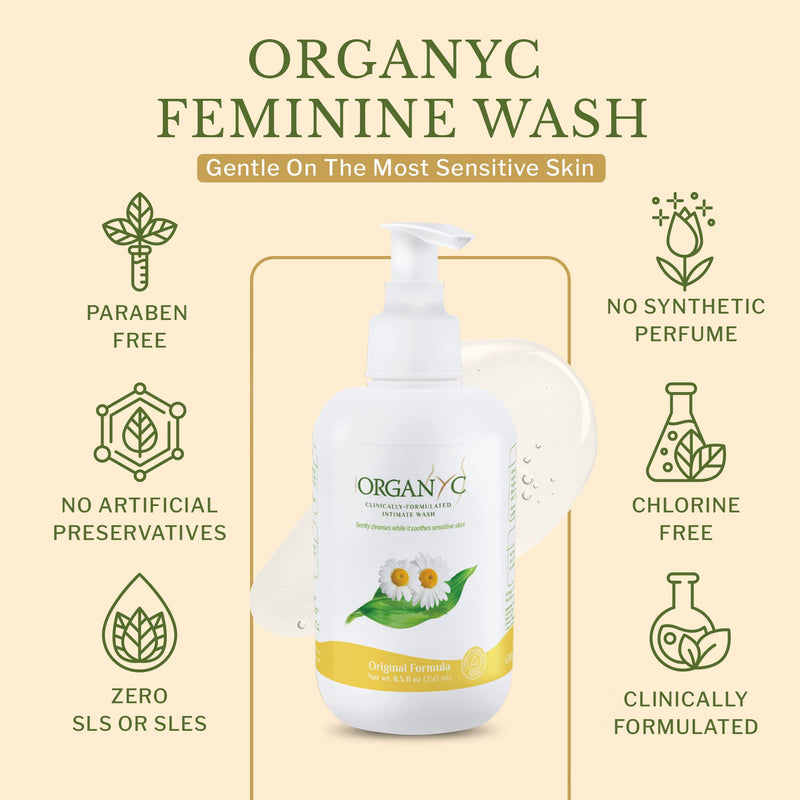 Organyc Feminine Intimate Wash for Sensitive Skin with Chamomile, Free from Chlorine, Parabens, SLS/SLES, and Synthetic Perfumes 8.5 Fluid Ounce 8.5 Fl Oz (Pack of 1)