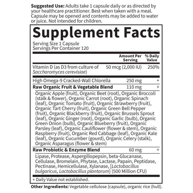 Garden of Life Vitamin D, Vitamin Code Raw D3, Vitamin D 2,000 IU, Raw Whole Food D3 Supplements with Chlorella, Fruit, Veggies & Probiotics for Bone & Immune Health, 120 Vegetarian Capsules 120 Count (Pack of 1)