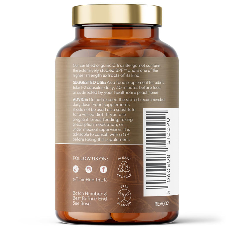 Organic Citrus Bergamot Extract - 120 Capsules - High Strength 38% Bergamot Polyphenols - 500mg - Clinically Studied BPF® - UK Made Supplement - Zero Additives - GMP Standards - Vegan 120 count (Pack of 1)