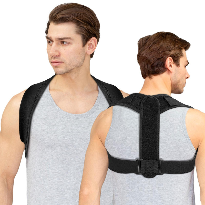 [Australia] - Adjustable Posture Corrector for Women & Men - Upper Back Brace Support for Clavicle, Neck Pain Relief & Spine Alignment, Comfortable Back Straightener Black 1 