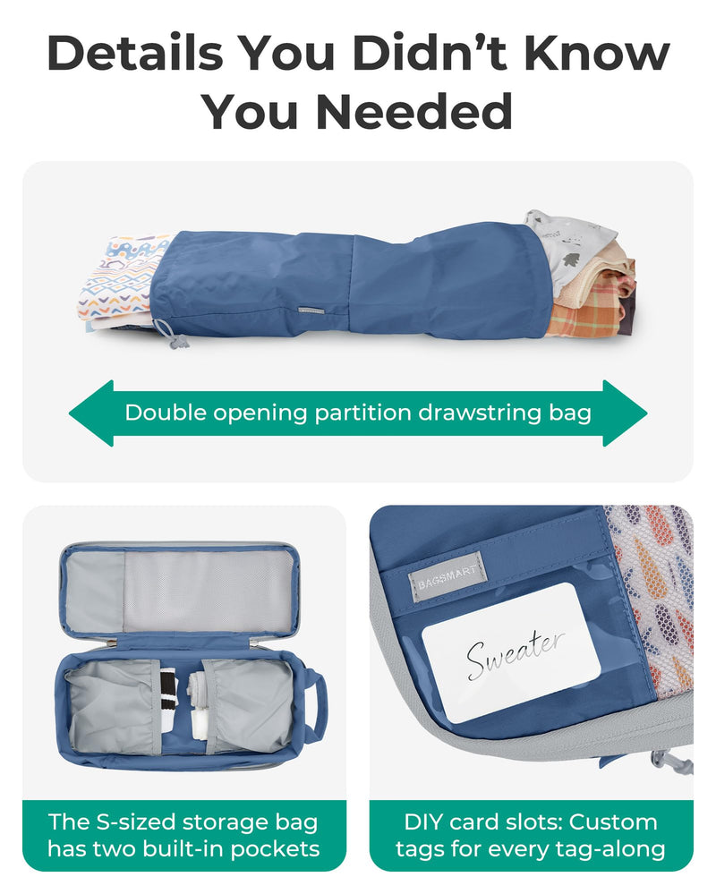 BAGSMART Compression Packing Cubes for Travel Essentials | 14 Set /6 Set /4 Set/2 Set, Lightweight, Durable Déja Vu Blue Set of 6