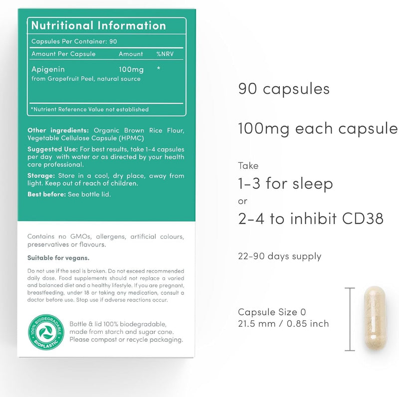 vP Vitality Pro Apigenin Sleep Supplement, 90 Capsules, Men & Women | Apigenin 100mg from Grapefruit Peel, Natural Sleep Aid, NAD Enhancement, Immune Support, Vegan