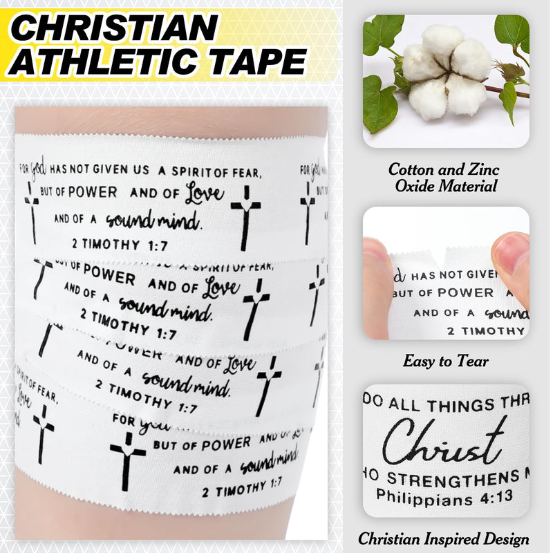 Geiserailie 4 Pcs Cross Tape Christian Athletic Tape Sports Wrist 1.5 in x 25ft Jesus Cotton Religious Bible Verse for Gymnastics First Aid Injury Soccer Football Baseball Boxing Church Gifts