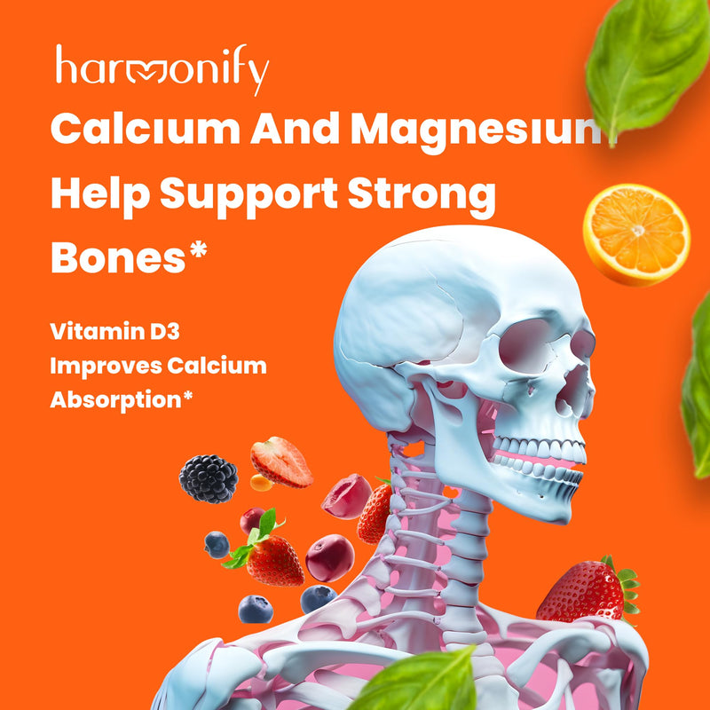 Magnesium Calcium Zinc with Vitamin D3 & K2 Gummies, Multivitamin for Women and Men, Bone Strength & Muscle Function, Extra Absorption Formula, 30 Days Serving