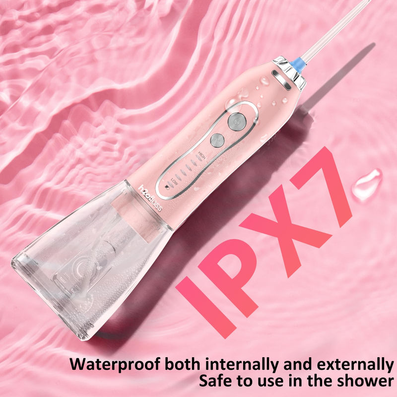[Australia] - Water Dental Flosser Teeth Cleaner Pick, H2ofloss Cordless Portable Oral Irrigator,5 Mode IPX7 Waterproof Teeth Picks 300ML Rechargeable WaterFlosser for Home Travel (Pink) Pink 