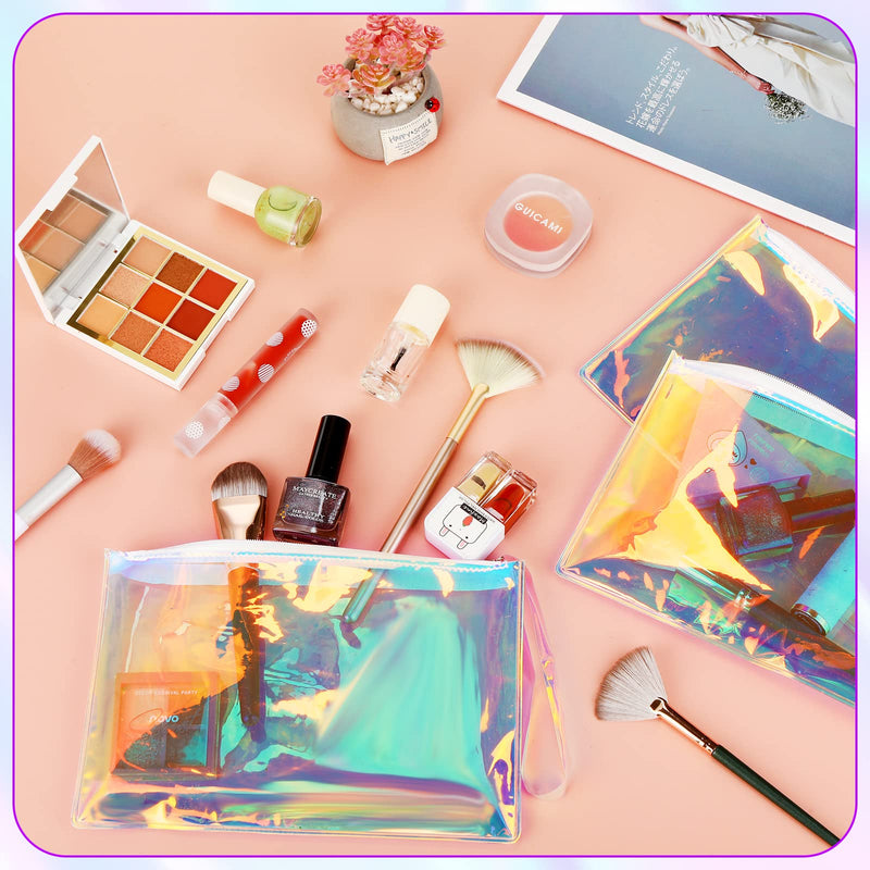 20 Pcs Holographic Makeup Bag Iridescent Cosmetic Pouch with Zipper Transparent Iridescent Purse Portable Travel Clear Pencil Pouch Waterproof Wallet Diaper Organizer for Women