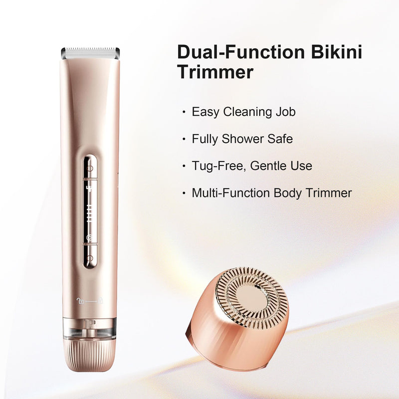 2 in 1 Women's Bikini Line Trimmer & Body Groomer,2025 Upgrade Dual Head Shaver Women, Wet & Dry Waterproof Electric Bikini Trimmer for Face Leg Arm Intimate Areas,Pink Rose