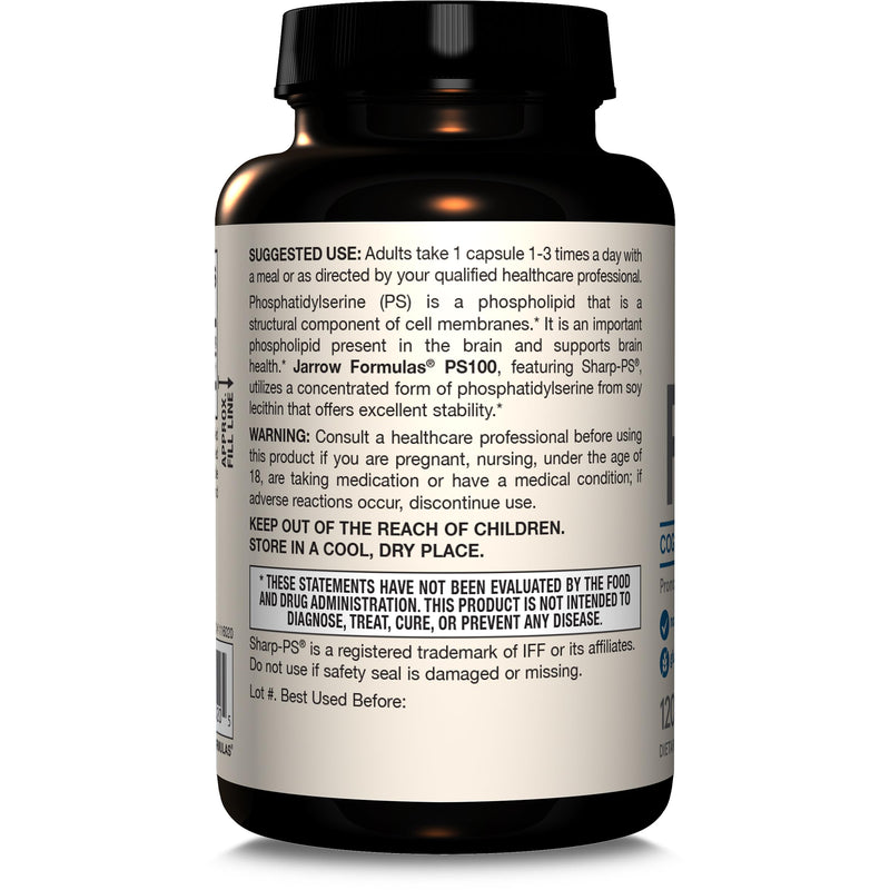 [Australia] - Jarrow Formulas PS100 Phosphatidylserine, 100 mg, Dietary Supplement for Brain Health and Cognition Support, 120 Capsules, Up To a 120 Day Supply 120 Count (Pack of 1) 