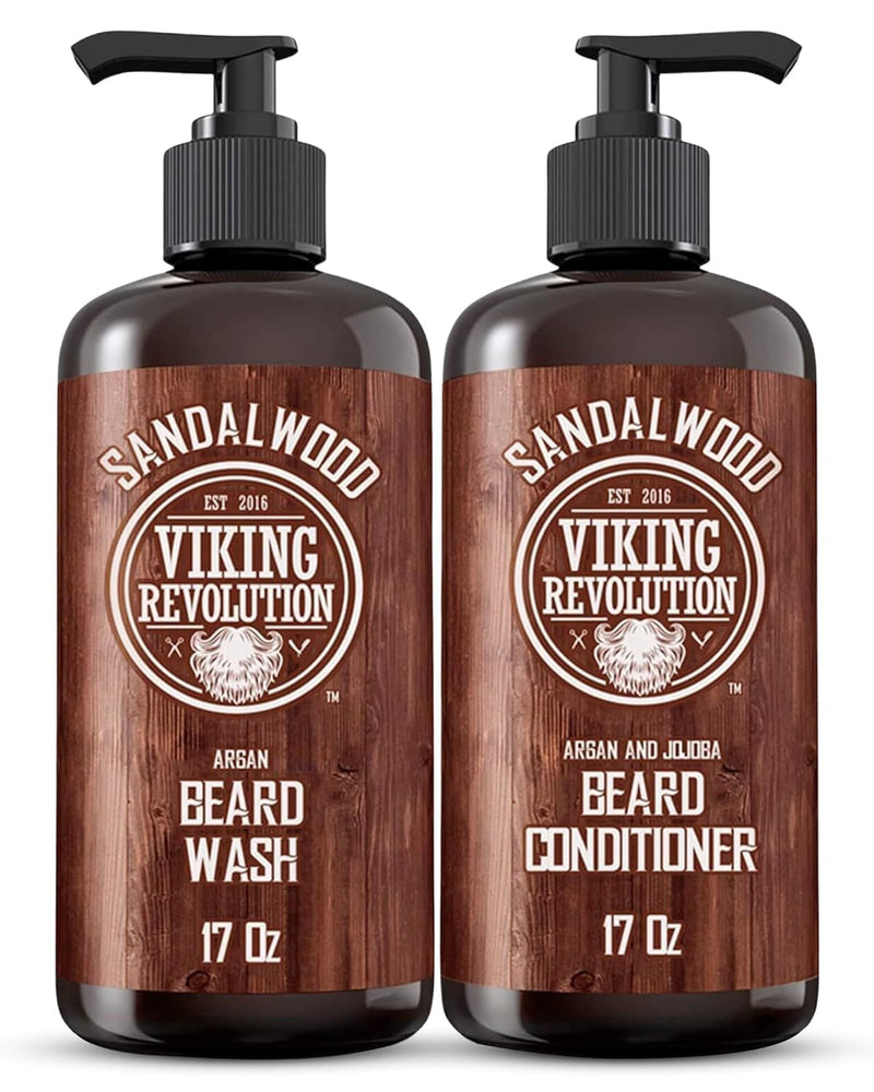 [Australia] - Viking Revolution - Beard Shampoo & Conditioner Set - Softens, Smooths & Strengthens Beard Growth - Beard Shampoo for Men - Sandalwood Fragrance - Gifts for Men - 2 x 500 ml 