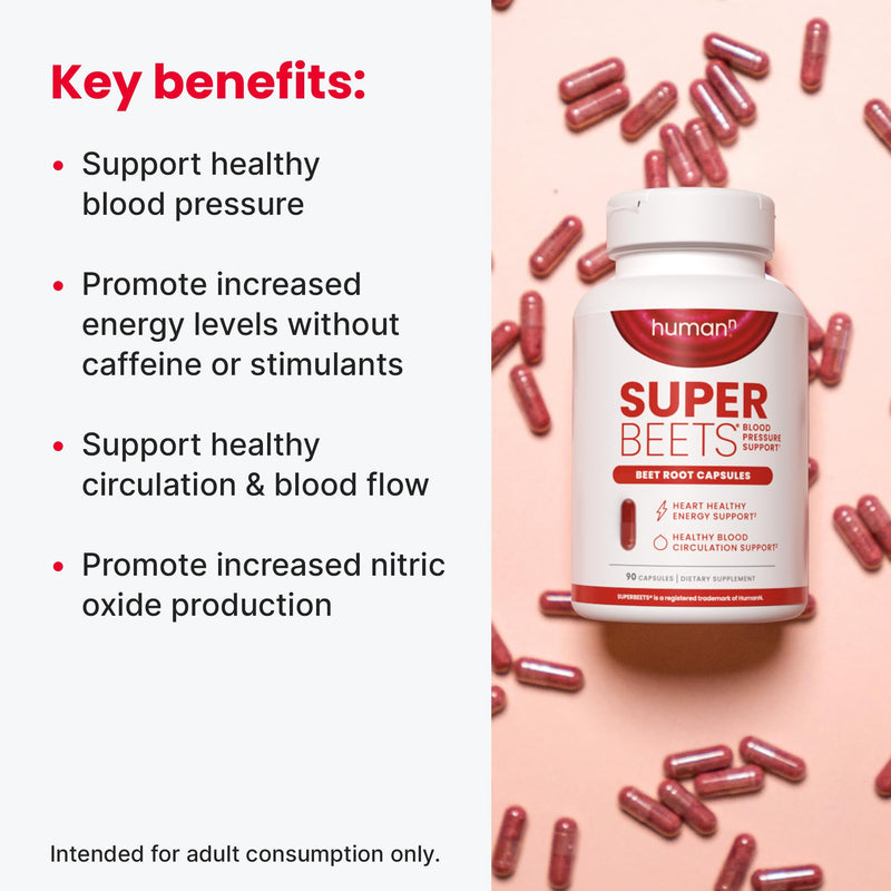 [Australia] - humanN SuperBeets Beet Root Capsules Quick Release 1000mg - Supports Nitric Oxide Production, Blood Pressure – Clinically Studied Antioxidants 90 Count Non-GMO Powder 