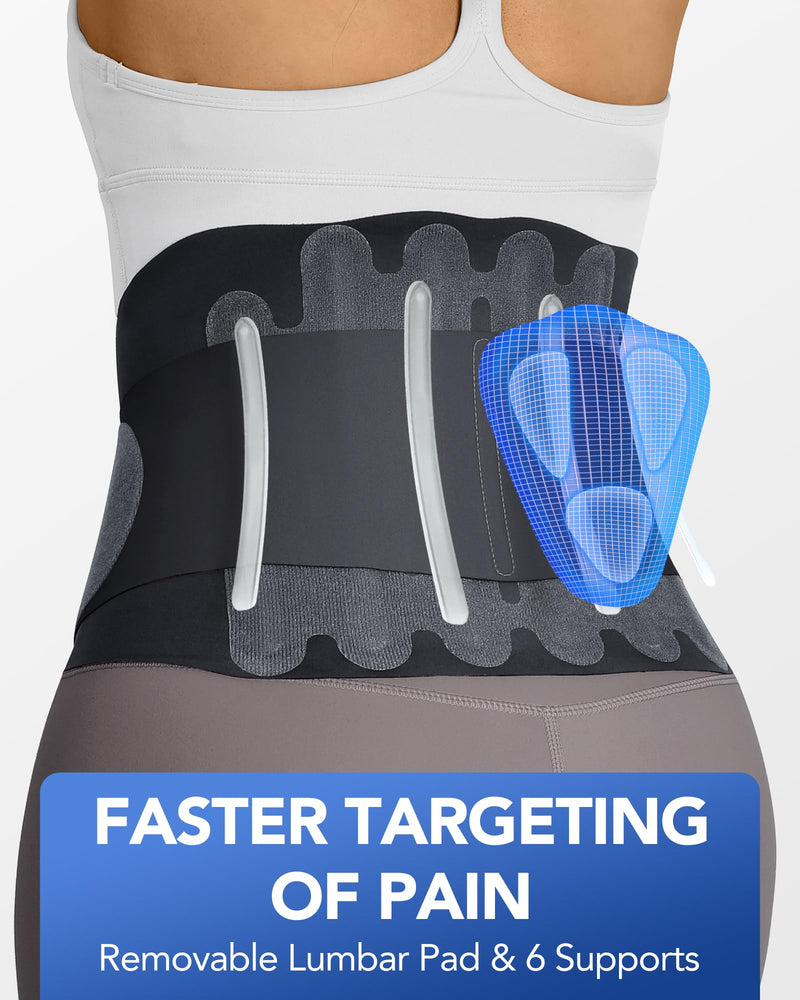 [Australia] - 0.5mm Ultra Thin Back Brace with 3D Lumbar Pad, 6 Flexible Support, Seamless Yoga Fabric, Back Brace for Men Lower Back, Lightweight Back Brace for Lower Back Pain Women for Sciatica Scoliosis L Black 