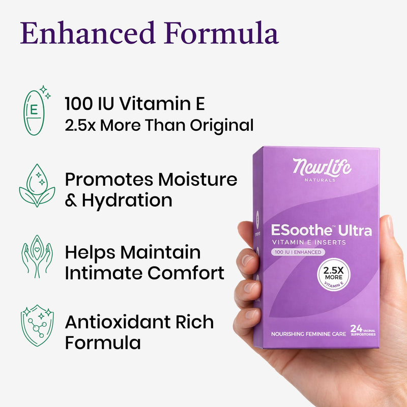 NewLife Naturals ESoothe Ultra Vitamin E Suppositories for Women | 100 IU 2.5x More – Vaginal Dryness & Moisture Support – Hormone-Free – 24 Vaginal Suppositories, Made In USA -6 week supply 1 Count (Pack of 24) 100 IU Vitamin E
