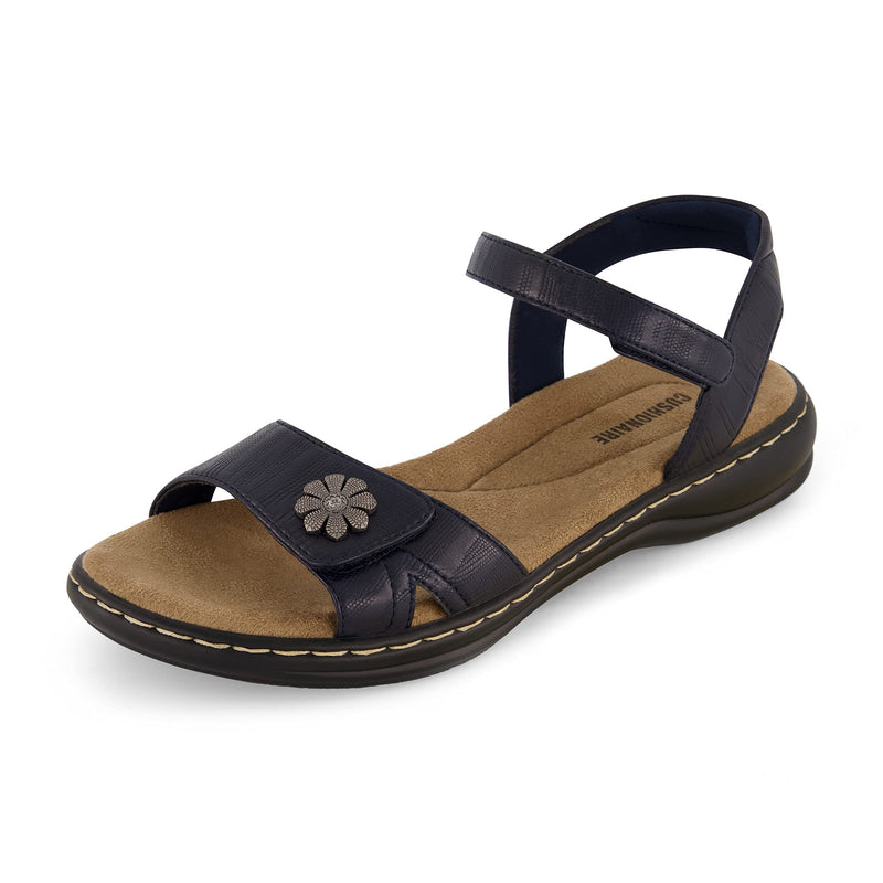 CUSHIONAIRE Bloom Comfortable Dressy Womens Sandals with Arch Support, Adjustable Straps, and Memory Foam Footbed. 10 Navy