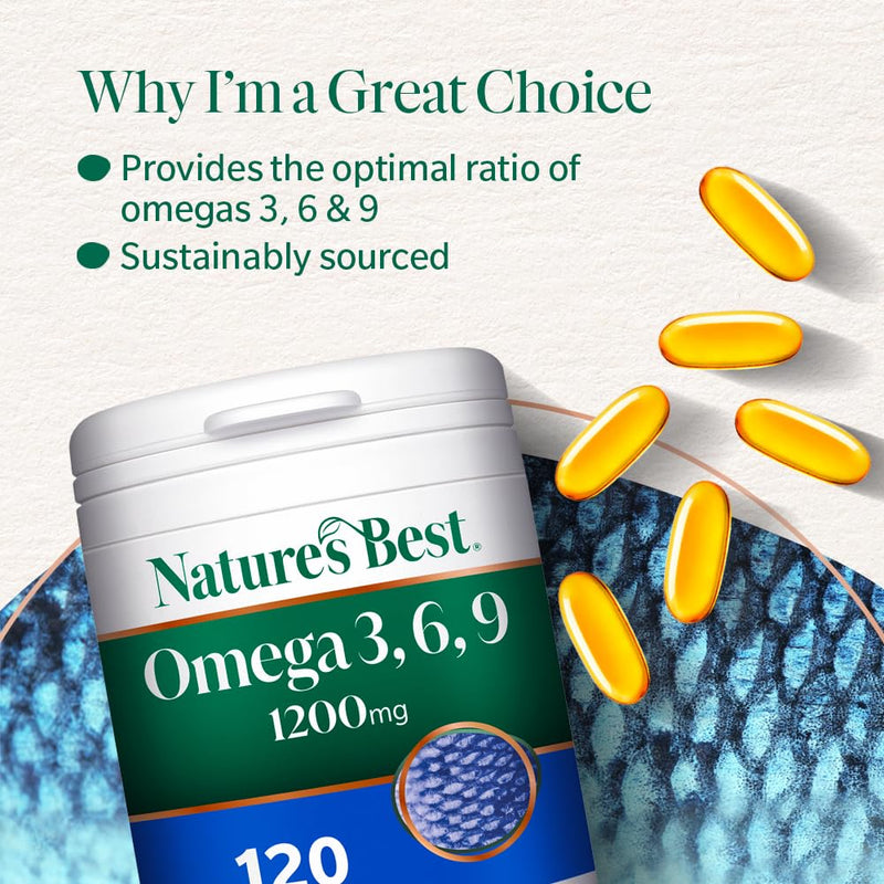 Nature's Best Omega 3, 6, 9 with Vitamin D3-1-2 Daily - UK Made - 120 Capsules (3+ Months' Supply)