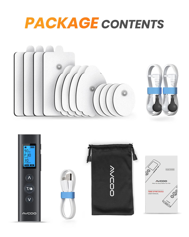 [Australia] - 30 Modes TENS EMS Unit Compact Muscle Stimulator for Pain Relief of Back, Shoulder, Neck, Rechargeable & Portable Dual Channel EMS Muscle Stimulator with 30 Intensity Levels, 12 Electrode Pads Black 