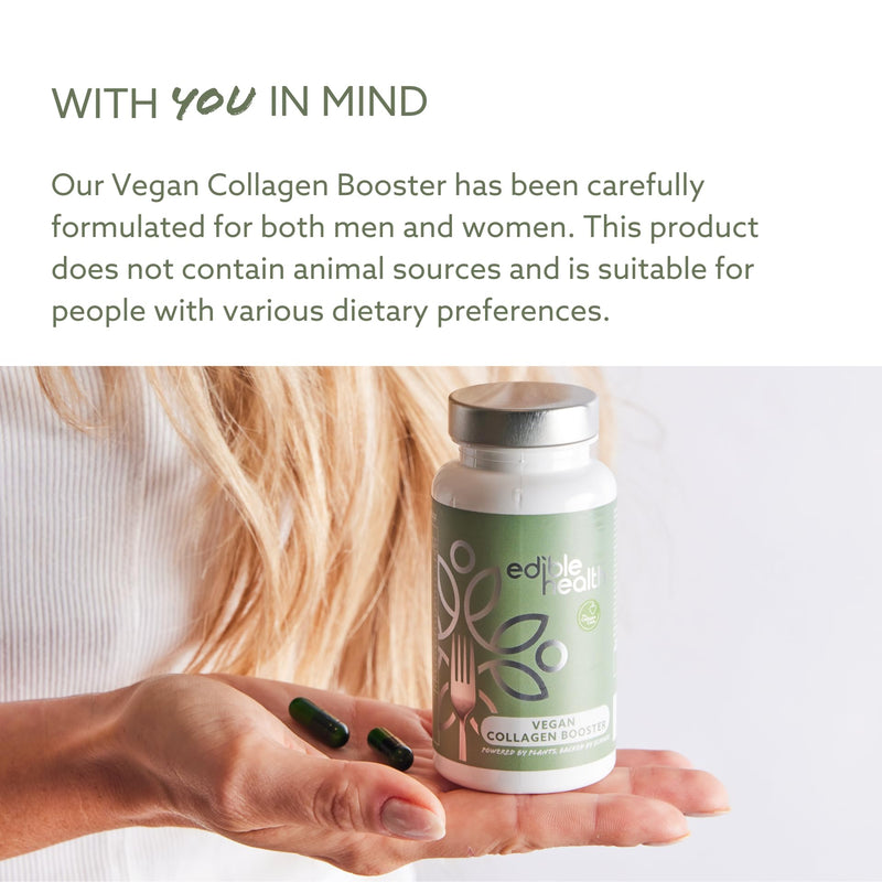 Vegan Collagen Booster – Plant-Based Amino Acids & Silicium – High Strength with Vitamin C & E – 30 Day Supply – for Women & Men – Supports Skin, Hair & Joint Health