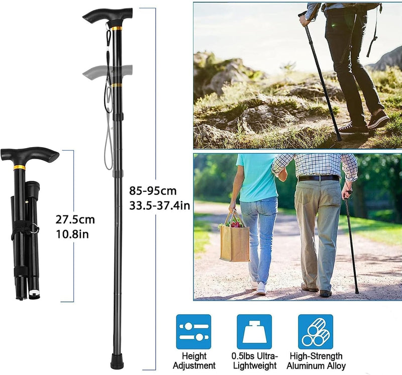 Height Adjustable Walking Stick , Ten Sizes Adjustable Canes , Folding Walking Sticks for Women and Men, Suitable for People with Unstable Walking Black