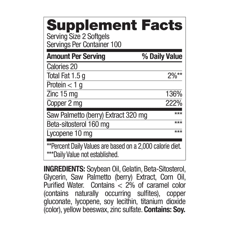 [Australia] - Nature's Wonder Men's Prostate Formula with Saw Palmetto, Beta-Sitosterol & Lycopene, 200 Softgels, 100 Days Supply 