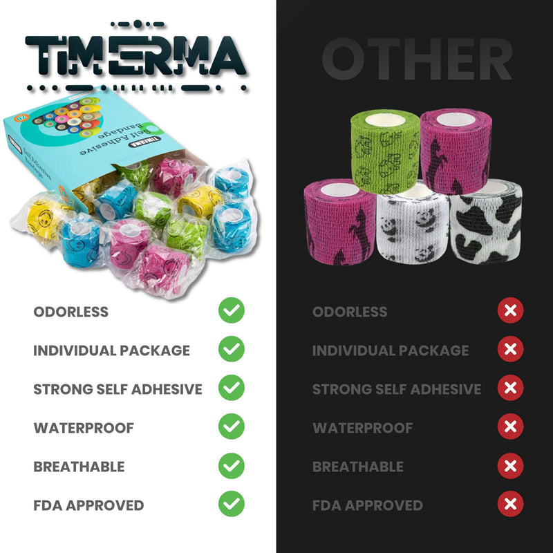 20 Rolls Self Adhesive Bandage Wrap Elastic&Breathable Ideal for Wound Care, Sports & Joint Sprains Adhesive Vet Wrap Versatile Support for Dogs Cats Horses Birds, Pet First Aid (Smiley) 20Rolls Smiley