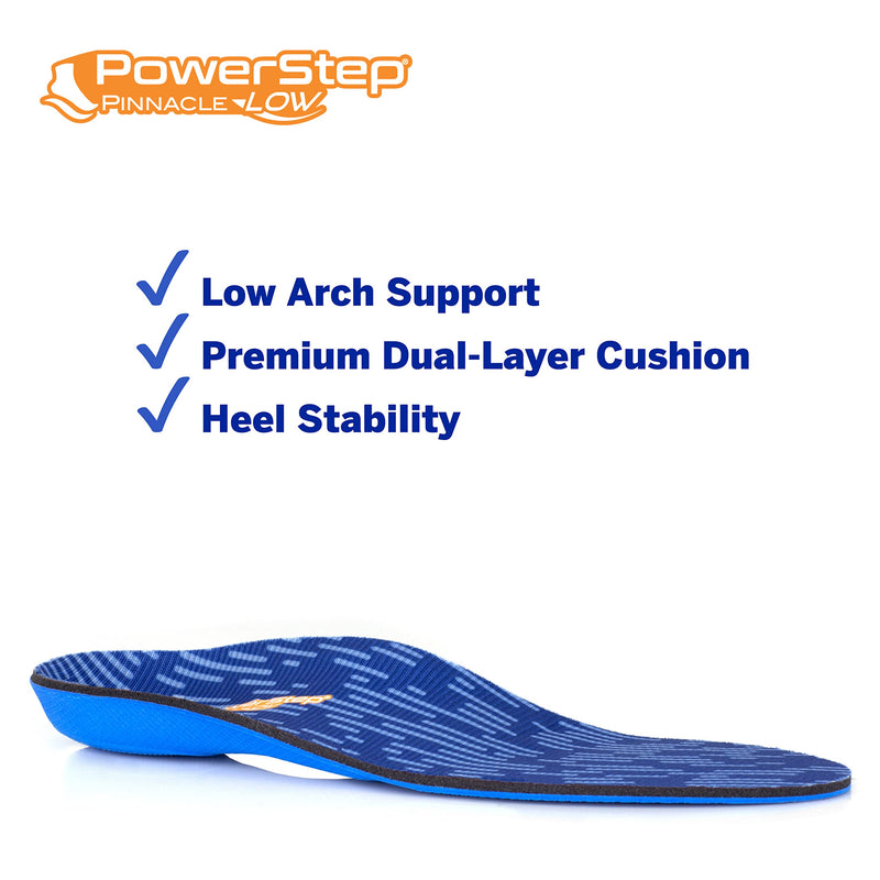 [Australia] - PowerStep Pinnacle Low Insoles, Supports Flat Feet, Plantar Fasciitis Relief, Overpronation, Arch Support, Heel Pain, All Day Comfort for Men and Women, Made in The USA Blue/Orange Men's 12-13 